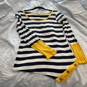 Long-sleeve cotton tee - navy and white stripes